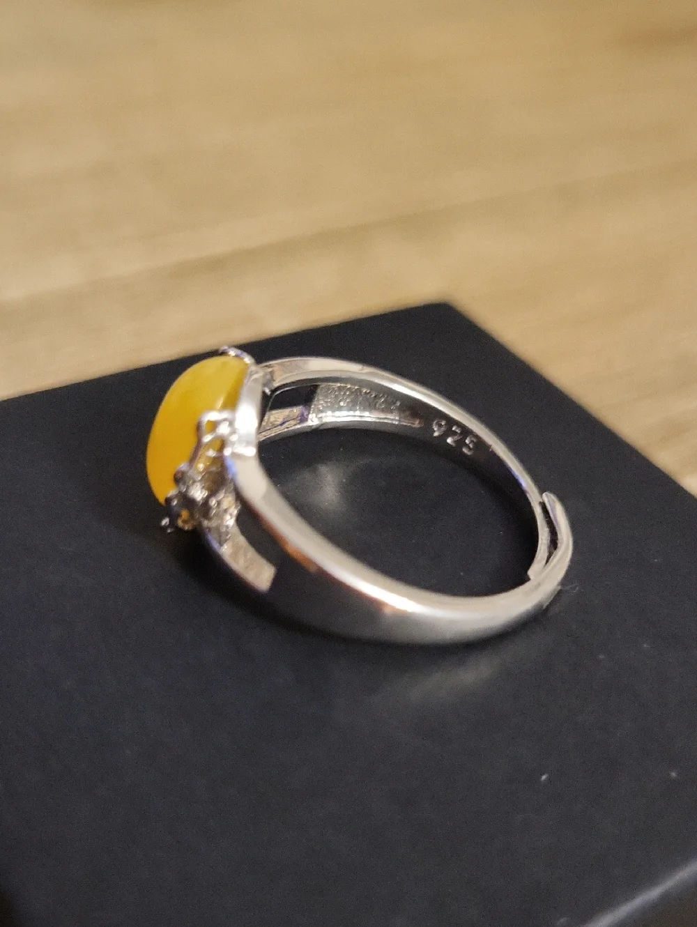 925 Silver With An Amber Oval Stone Adjustable Ring